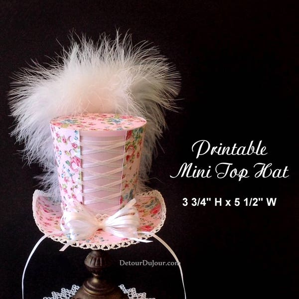 Floral Rose Mini Top Hat Printable Party Hat, Bridal Shower Mini Top Hats, Shabby Chic Corset Style Mini Top Hat, SC1