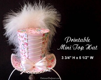 Floral Rose Mini Top Hat Printable Party Hat, Bridal Shower Mini Top Hats, Shabby Chic Corset Style Mini Top Hat, SC1