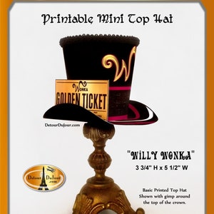 Golden Ticket Top Hat Willy Wonka Hat, Printable Willy Wonka Top Hat, Charlie and the Chocolate Factory Willy Wonka Halloween Costume Hat