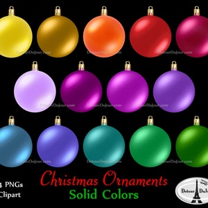 14 Assorted Christmas Ornaments Clipart, Plain Christmas Ornament Clip Art, Solid Color Ornaments Clipart, Commercial Use