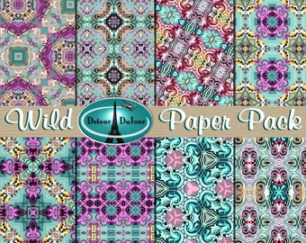 Mosaic Digital Paper Pack 12 x 12, Kaleidoscope Background Paper, Origami Papers, Digital Collage Sheets, Printable Craft Paper, Old World