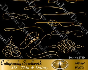 Dainty Gold Flourishes, Clipart Swirls, Calligraphy, 12 Metallic Gold Filigree, Invitation and Card Making Clipart Designs, Commercial Use