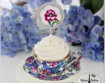 Paper Teacup Cupcake Wraps, Tea Party Tea Cups, Tea Cup Cupcake Wrappers, Pansy Tea Cups, Teabag, Topper, PRINTABLE! PTC- 001