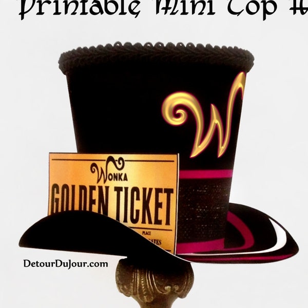 Golden Ticket Top Hat Willy Wonka Hat, Printable Willy Wonka Top Hat, Charlie and the Chocolate Factory Willy Wonka Halloween Costume Hat