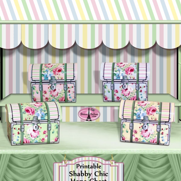 Floral Party Favor Boxes, Party Treat Boxes, Printable Boxes, DIY Boxes, Gift Boxes, 4 Bridal Shower Favor Boxes, Hope Chest Trunks SC1