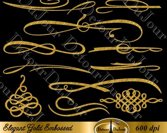 Large Gold Flourishes Sign Making Clipart, 11 Large Clip Art Swirls, Metallic Gold Filigree, Calligraphy, Embellishments Fancy Scrollwork