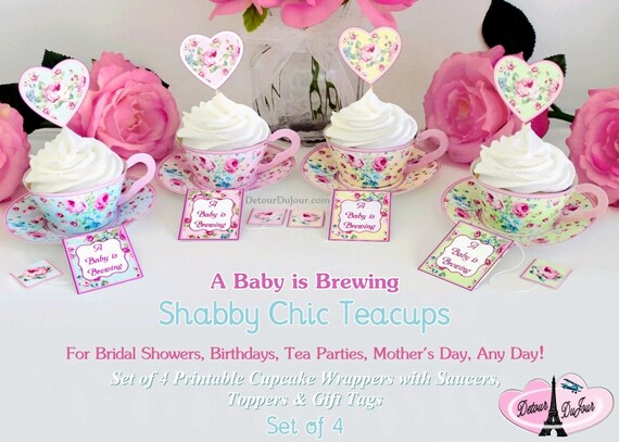 Baby Shower, Paper Tea Cup Cupcake Wrappers, PRINTABLE, A Baby is Brewing