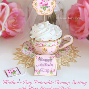 3D Mother's Day Card PRINTABLE Greeting Card and Cupcake in 1, Mother's Day Tea Cup, Paper Tea Cup Cupcake Wrappers, Pink Teacup and Saucer