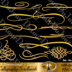 Large Gold Clipart Swirls Metallic Flourishes Decorative Elements Filigree Accents Embellishments Ornamental Scroll for Signs Commercial Use