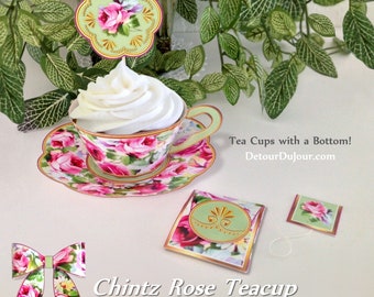 Pink Rose Paper Tea Cup Party Cupcake Wrapper Set, Weddings, Birthdays, Mother's Day, RTC- 001 Bridal Showers, Tea Party