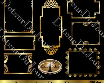 Art Deco Borders Digital Art Deco Frames Digital, Gold Metallic, Art Deco Clipart, 7 Art Deco Frames, Art Deco Art Deco