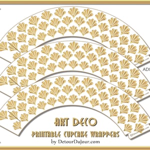 Cupcake Wrappers Art Deco, Metallic Look Gold White Cupcake Wrappers Cupcake Wraps Cupcake Holders, ADC-011 Art Deco Party Supply Wrappers