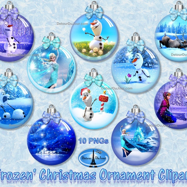 10 FROZEN Clipart Ornaments, Olaf Christmas Ornament Clipart, Frozen Party, Christmas Ornaments, Digital Snow Globe Olaf Ornaments