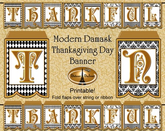 Printable Thanksgiving Banner, THANKFUL BANNER, Modern Elegant Thanksgiving Decoration, Digital Thanksgiving Bunting Banner Instant Download