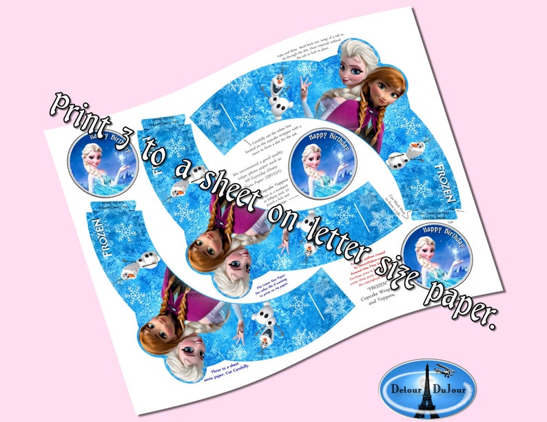 Frozen Birthday Party Cupcake Holders, PRINTABLE Frozen Cupcake Wrappers, Elsa Anna Olaf Cupcake Wrappers, Girls Birthday Party Decorations image 3