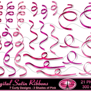 Ruban à friser bouclé rose Clip Art Clipart, Clipart de banderoles de fête, Clipart de carte de voeux, usage Commercial