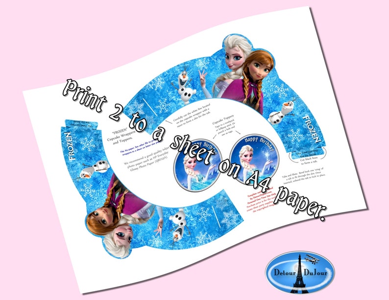 Frozen Birthday Party Cupcake Holders, PRINTABLE Frozen Cupcake Wrappers, Elsa Anna Olaf Cupcake Wrappers, Girls Birthday Party Decorations image 2