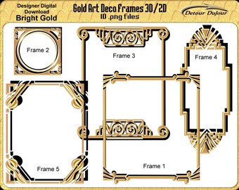 5 Art Deco Frames Borders, Gold Art Deco Frames Printable Art Deco Digital Frames Borders, Art Deco Clipart Frames Graphics, Commercial Use