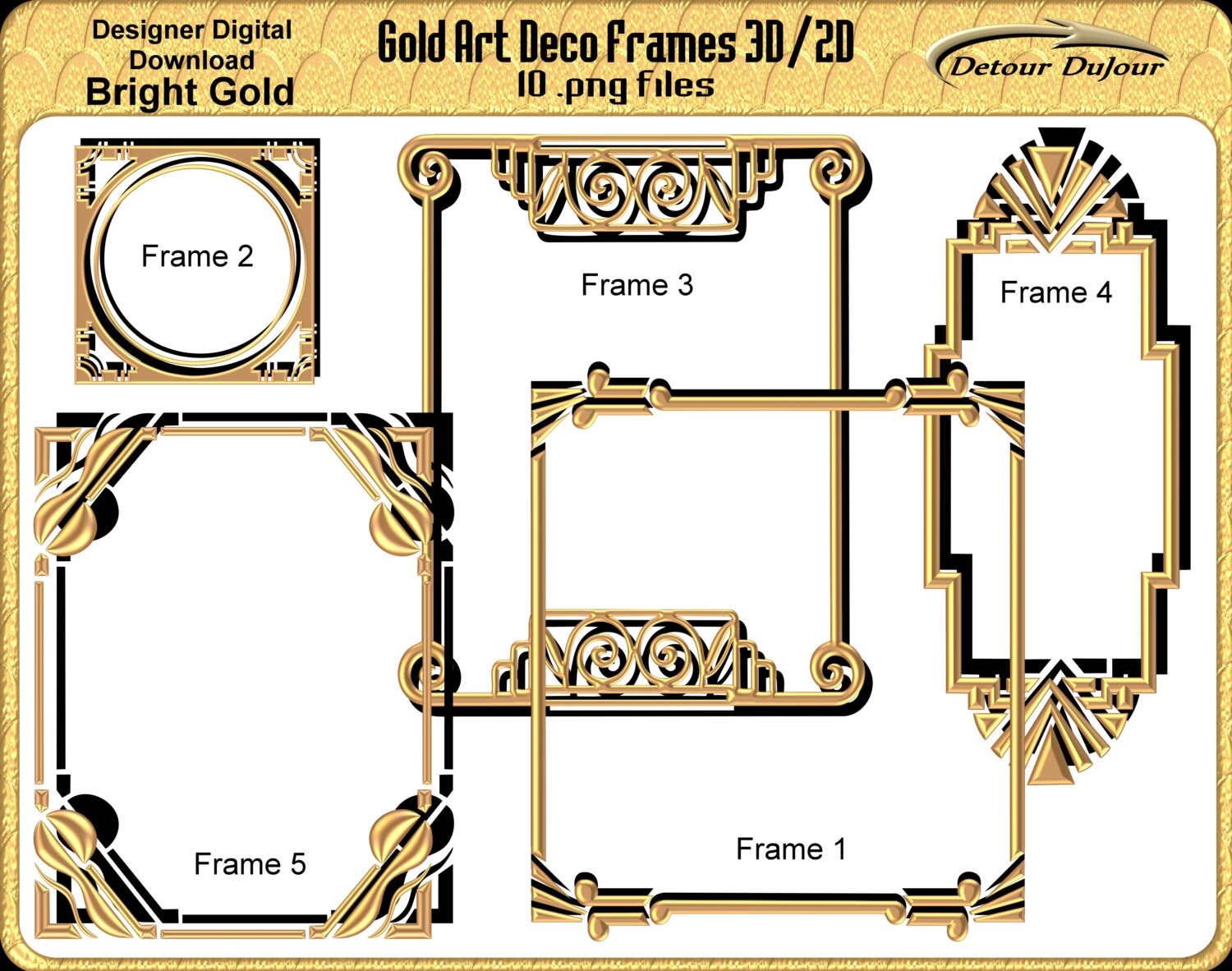 5 Art Deco Frames Borders Gold Art Deco Frames Printable Art