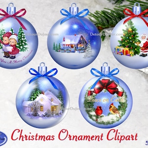 Clipart z ozdób świątecznych Cyfrowe ozdoby świąteczne Ozdoba ze śnieżną sceną, Clipart z ozdób świątecznych, Cyfrowe ozdoby świąteczne