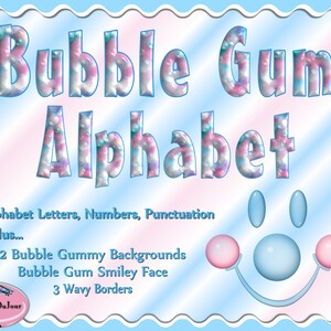 Alphabet Clipart Buchstaben Zahlen, Bubble Alphabet Clip Art, Bubble Gum, Digitale Kinderschriften, Digitale Schriften Alphabet