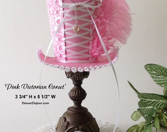 Top Hat, Bridal Shower Tea Mini Top Hat, PRINTABLE Party Favor Top Hats, Pink Corset Style Top Hat, Alice, Mad Hatter Hat