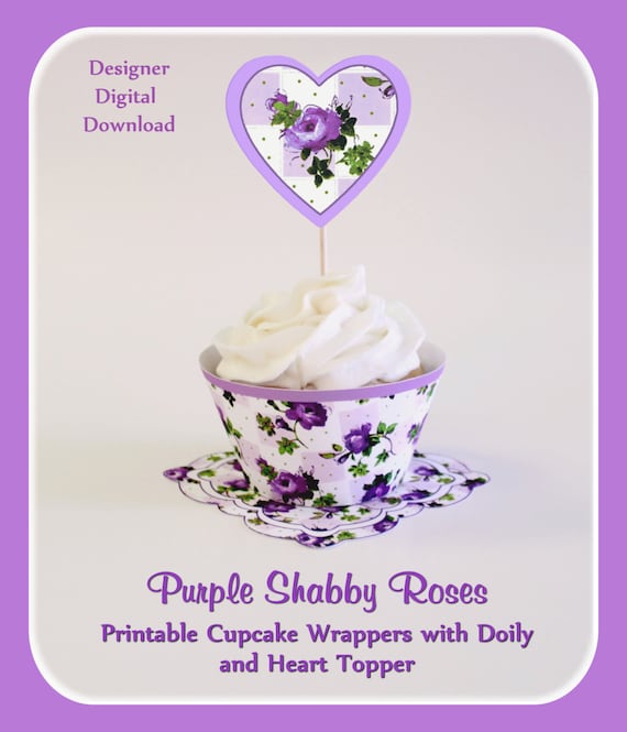 Purple Roses Cupcake Wrappers PRINTABLE Checkered Cupcake Etsy