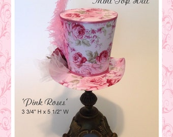 PRINTABLE Mini Top Hat, Bridal Shower Tea Party Hat, Birthday Party Hats, Shabby Chic Mini Top Hat, Pink Rose Top Hat