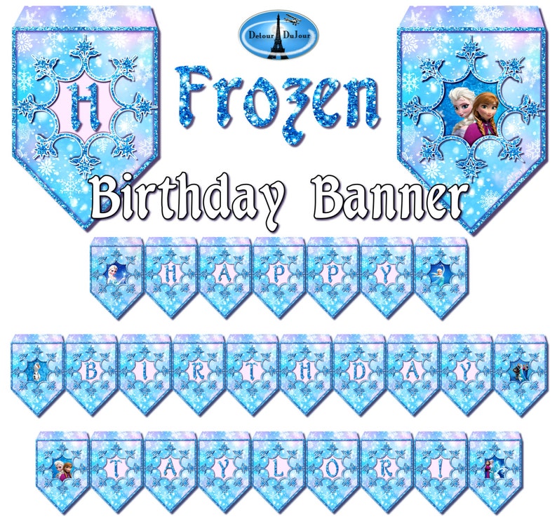 Frozen Banner. Frozen Birthday Banner.. Printable Frozen Banner, Personalized Frozen Birthday Banner. Free Bonus 'Let It Go' Banner. image 2