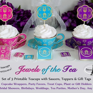 Paper Tea Cups PRINTABLE Paper Teacups, Tea Cup Cupcake Wrappers, Bridal Shower Tea Cups, Paper Tea Cups with Saucers, Tea Party Decorations