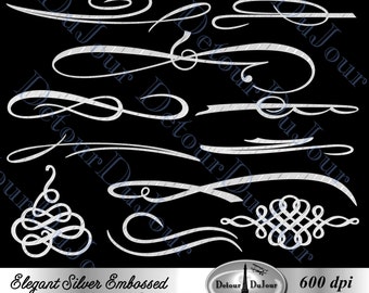 11 Silver Flourishes Swirls Calligraphy Embellishments Decorative Borders Accents Elements Large 600 dpi Sign Making Clipart Commercial Use