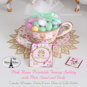 Floral Paper Tea Cups PRINTABLE Tea Cup Cupcake Wrappers, Paper Teacup Cupcake Holders, Printable Favor Holders