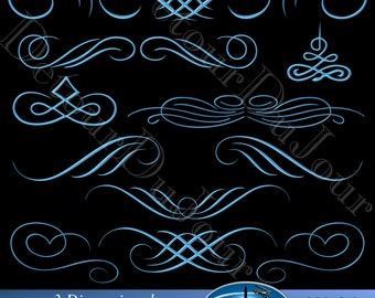 Swirl Clipart, 15 Flourishes, Swirls, Scrolls, Filigree Accents, Scrollwork Clip Art, Calligraphy, Corner Embellishments, Commercial Use