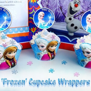 Frozen Birthday Party Cupcake Holders, PRINTABLE Frozen Cupcake Wrappers, Elsa Anna Olaf Cupcake Wrappers, Girls Birthday Party Decorations image 1