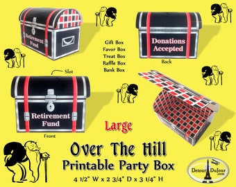 PRINTABLE Over the Hill Party Favor Gift Boxes, Old Age Birthday Party,  2 Unique Designs, 1 Large Retirement Fund, 1 Small Medicine Chest