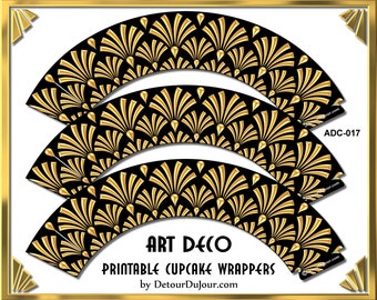 Art Deco Cupcake Wrappers Black and Gold, ADC-017