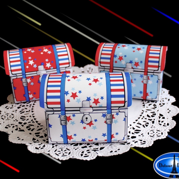 4th of July Printable Box Patriotic Box July Fourth Treat Box, DIY July 4th Gift Box Favor Holder Independence Day Printable Party Favor Box