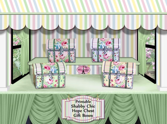 Printable Gift Boxes, Treat Boxes, Favor Boxes, Set of 4 Bridal Shower Favor Boxes, Shabby Chic Birthday Tea Party Treat Boxes SC1