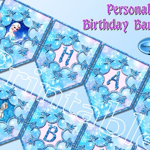 Personalized Frozen Birthday Banner Frozen Birthday Party Banner Personalized Printable Frozen Party Banner, Free Bonus &quot;Let It Go&quot; Banner