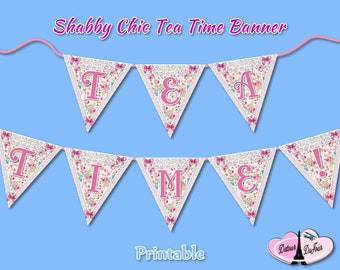 Tea Party Banner, Tea Party Decoration, Shabby Chic Tea Party TEA TIME Banner, Bridal Shower Tea, Sip and See, Baby Shower, Mother's Day SC1