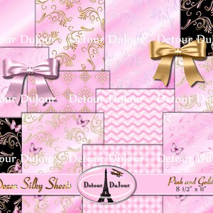 Elegante paquete de papel digital, 12 papeles imprimibles sedosos rosas y dorados, papel de despedida de soltera, papel decorativo de invitación de boda, uso comercial