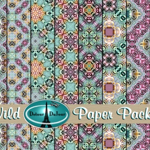 Printable Origami Paper, 12 x 12 Kaleidoscope Paper Pack, Scrapbooking Papers, Mosaic Digital Paper Pack, Wild Design Background Sheets