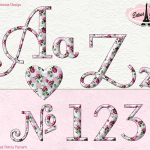 Alphabet Clipart, Digital Alphabet Letters, Digital Alphabet Clipart, Digital Fonts, Printable Shabby Chic Alphabet Letters Floral Rose