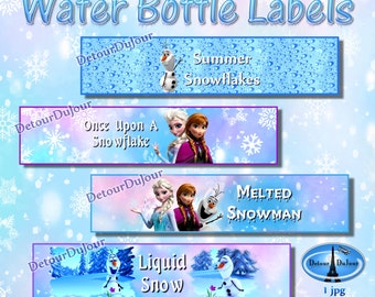 Frozen Water Bottle Labels, Set of 4 Frozen Water Bottle Labels, Olaf Water Bottle Labels, Printable Frozen Birthday Party