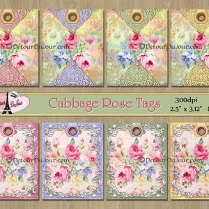 Printable Paper Tags, Printable Hang Tags, Floral Tags, Shabby Gift Tags, Shabby Chic Tags, Vintage Hang Tags, Rose Hang Tags