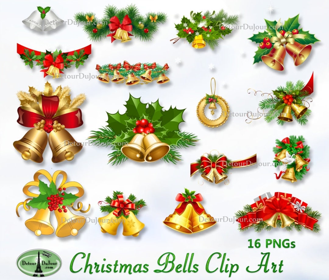 16 Printable Christmas Bells Clip Art Clipart, Digital Jingle Bell