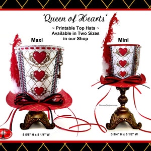 Alice in Wonderland Queen of Hearts Mad Hatter Hat, LARGER Queen of Hearts Maxi Top Hat for Centerpiece, Tea Party Printable image 4