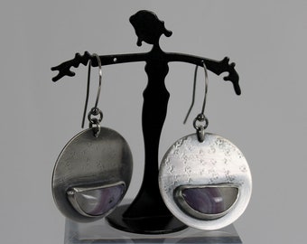 Silver Round earrings with half Moon Agate