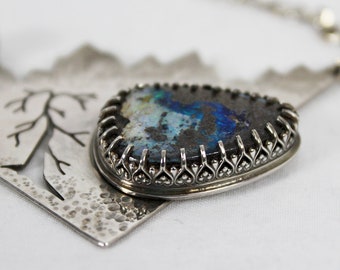 Boulder Opal Mountain Silver Pendant