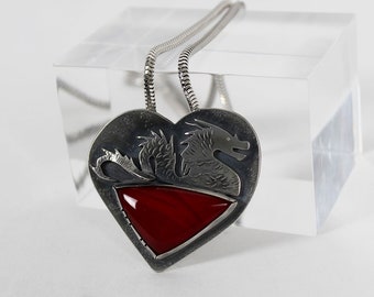 Silver Dragon Heart Pendant & Chain